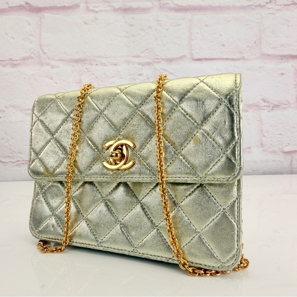 Chanel Vintage Metallic Quilted Mini Lambskin Flap Bag - Picture 2 of 15